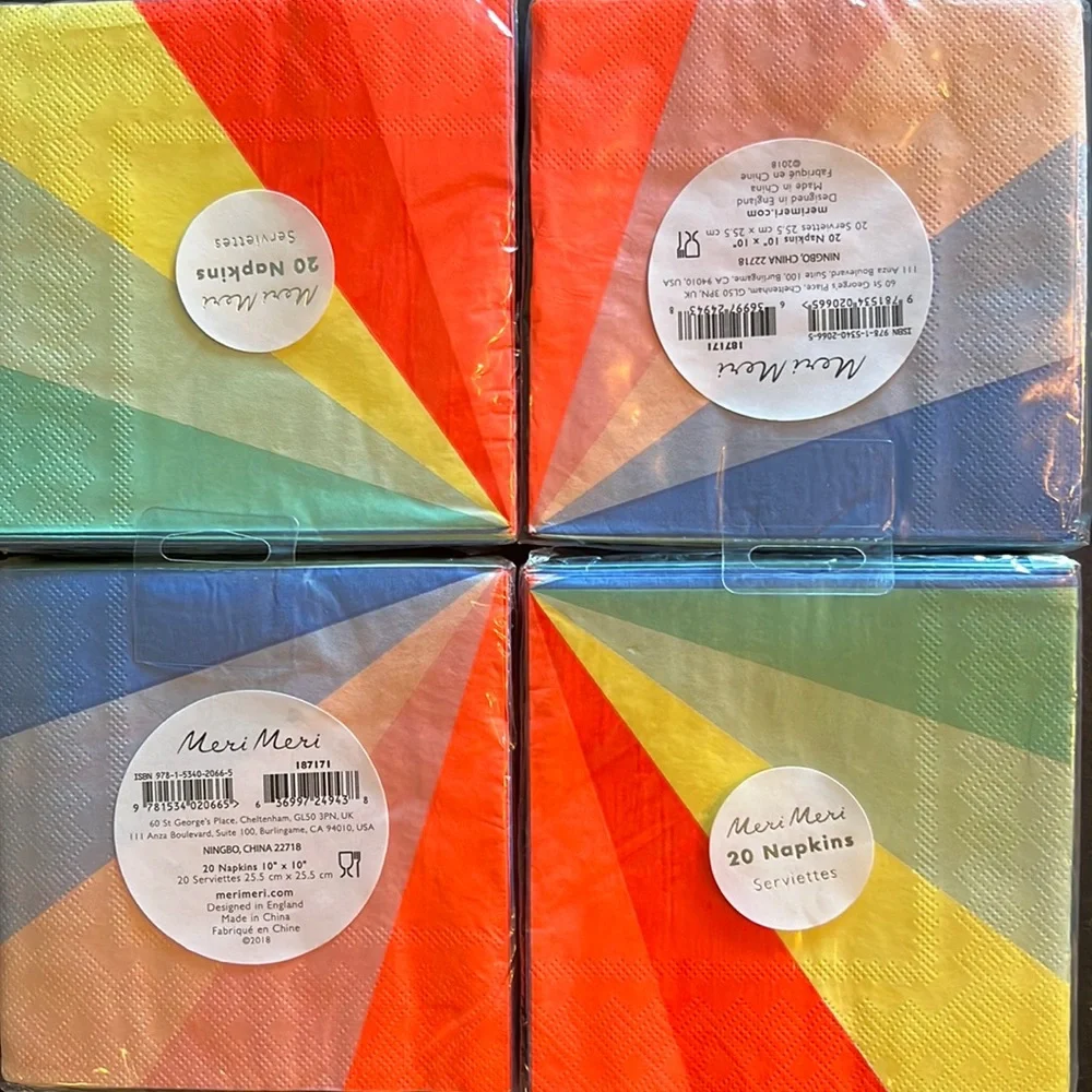 Meri Meri rainbow plates w/matching napkin-8 plates & 20 5” x5” napkins-NWT